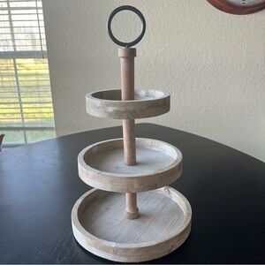 Hobby Lobby rustic wooden 3 tier serving tower tray EUC